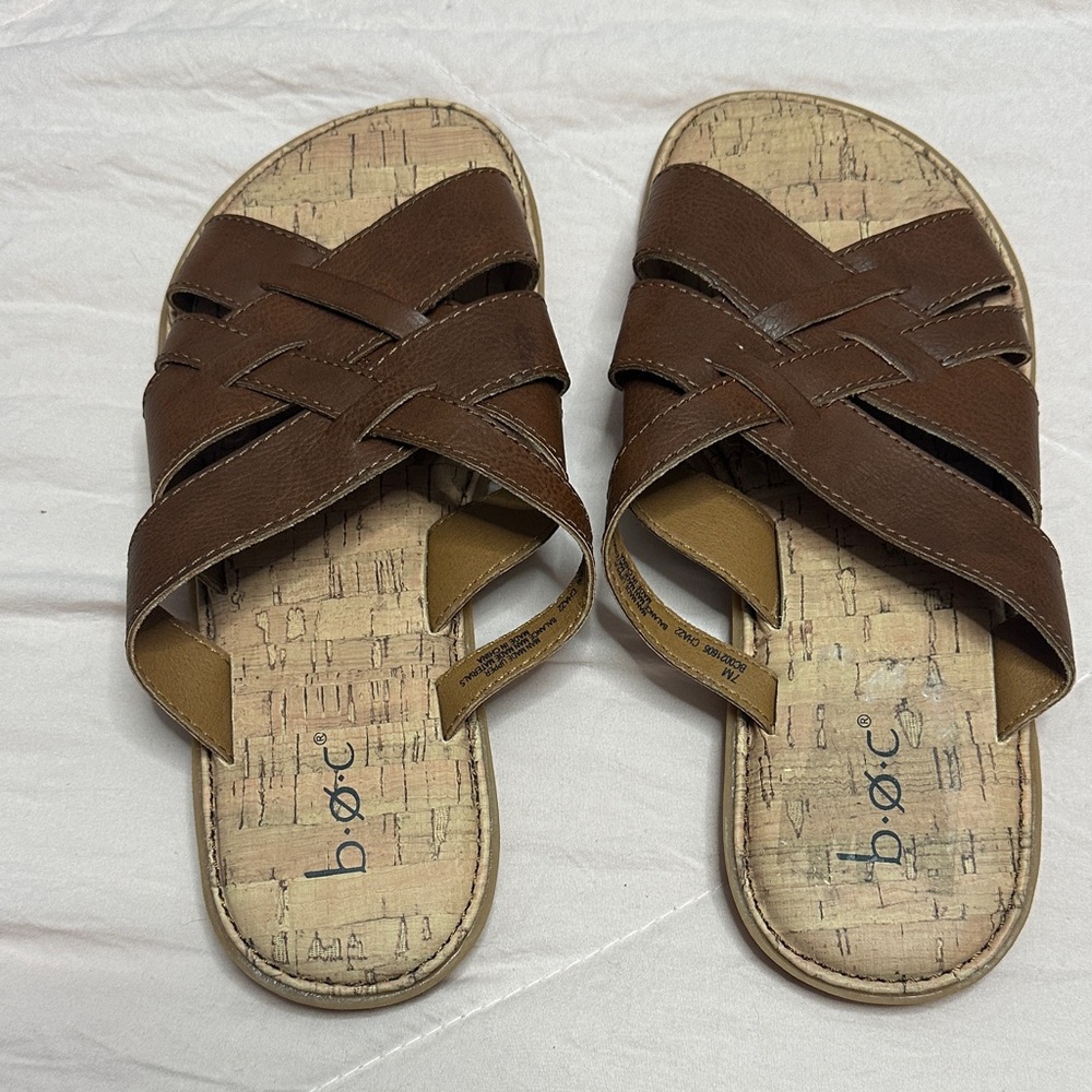 b.o.c. Brown Leather Casual Slides